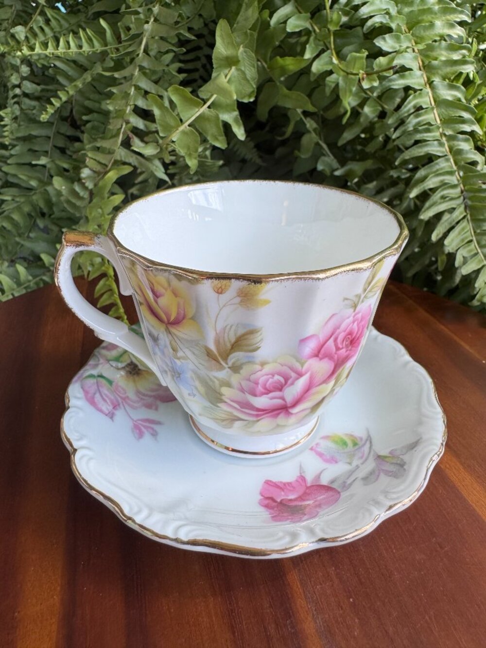 Vintage Queen's Rosina Bone China Teacup & Saucer - Pink & Yellow Roses
